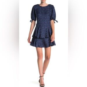 NWT Rebecca Taylor navy Ruffled Polka Dot Silk Dress Size 6